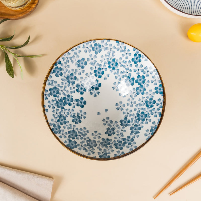 Blue Ditsy Flower Ceramic Ramen Bowl 800 ml - Soup bowl, ceramic bowl, ramen bowl, serving bowls, salad bowls, noodle bowl | Bowls for dining table & home decor