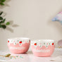Light Pink Strawberry Side Bowl Set Of 2 400 ml - Bowl,ceramic bowl, snack bowls, curry bowl, popcorn bowls | Bowls for dining table & home decor
