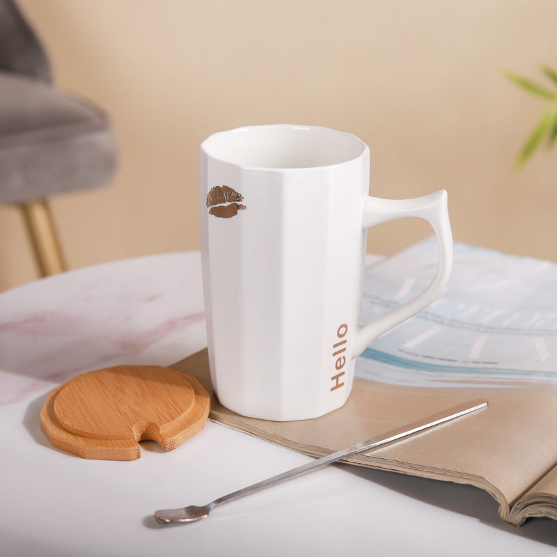 Cup With Lid and Spoon- Mug for coffee, tea mug, cappuccino mug | Cups and Mugs for Coffee Table & Home Decor