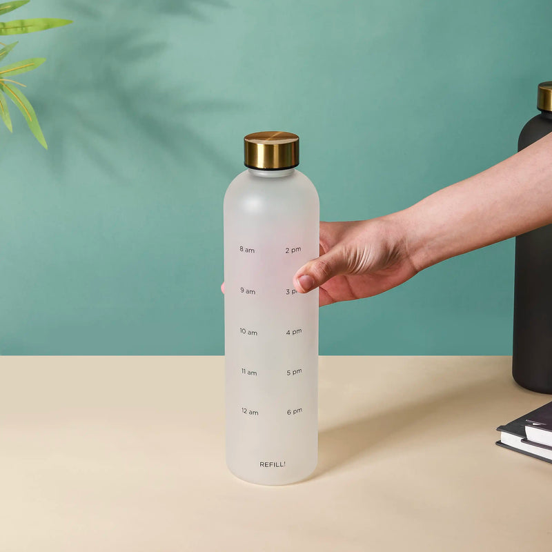 Time Marker Matte Water Bottle White 1L Set Of 2 - Water bottle, water bottle for office, travel water bottle, BPA free water bottle