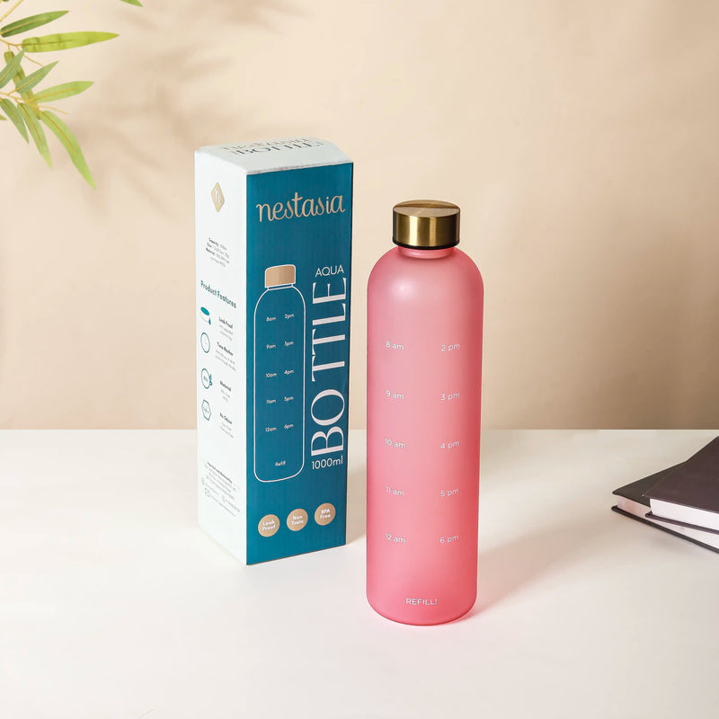 Stylish Time Marker Water Bottle Pink 1L Set Of 2 - Water bottle, water bottle for office, travel water bottle, BPA free water bottle