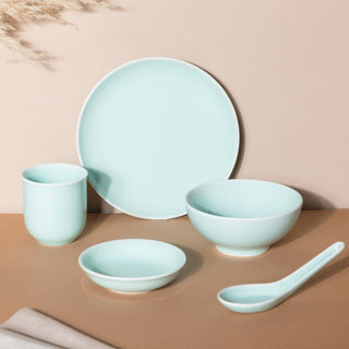 Mint Green Ceramic dinner set components For One