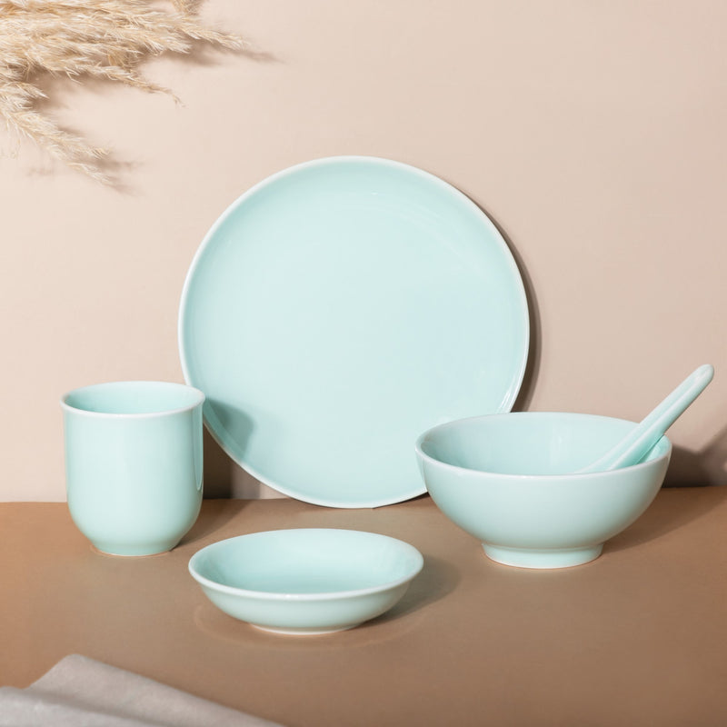 Mint Green Ceramic dinner set components For One