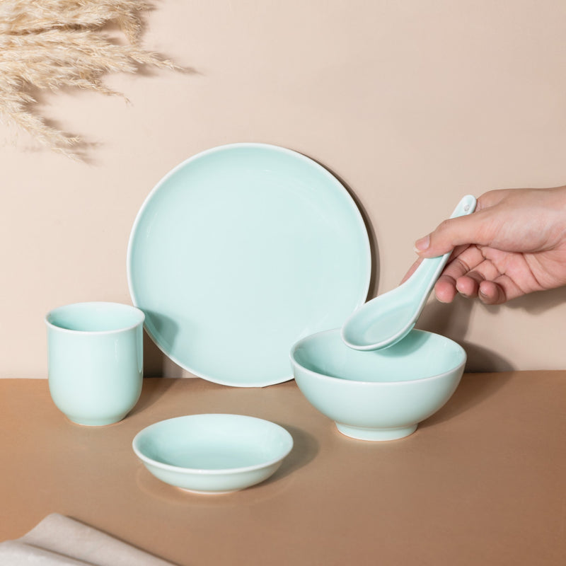 Mint Green Ceramic dinner set components For One