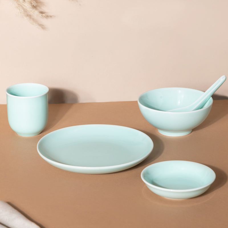 Mint Green Ceramic dinner set components For One