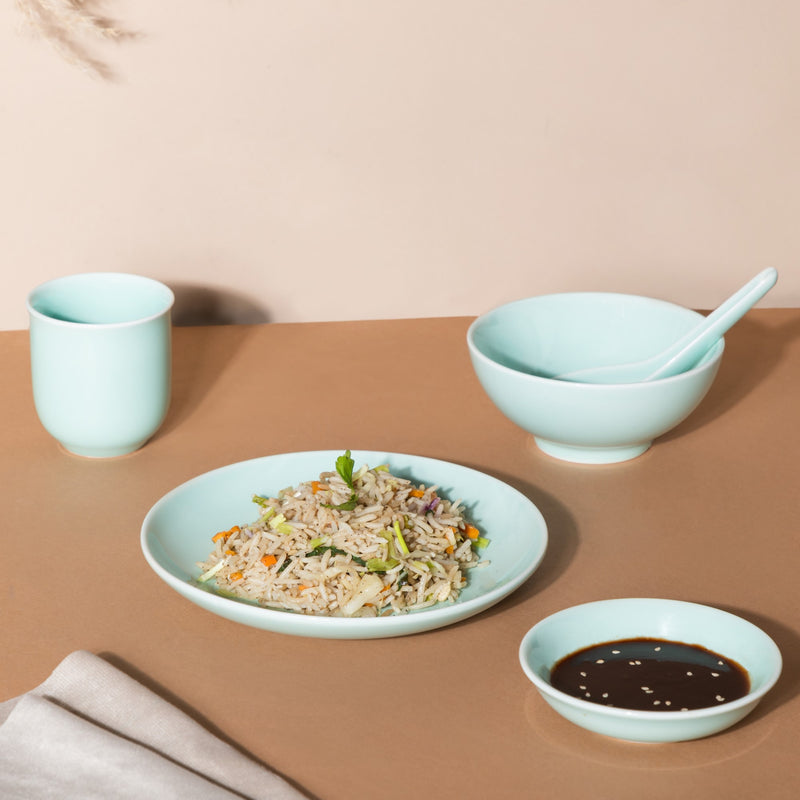 Mint Green Ceramic dinner set components For One