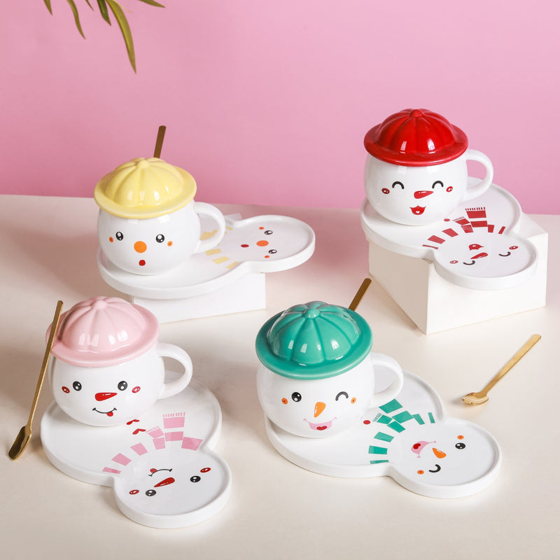 Snowman Plate And Cup Set- Mug for coffee, tea mug, cappuccino mug | Cups and Mugs for Coffee Table & Home Decor