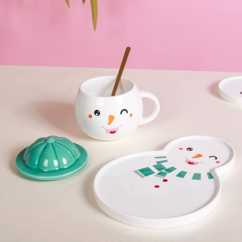 Snowman Plate And Cup Set- Mug for coffee, tea mug, cappuccino mug | Cups and Mugs for Coffee Table & Home Decor