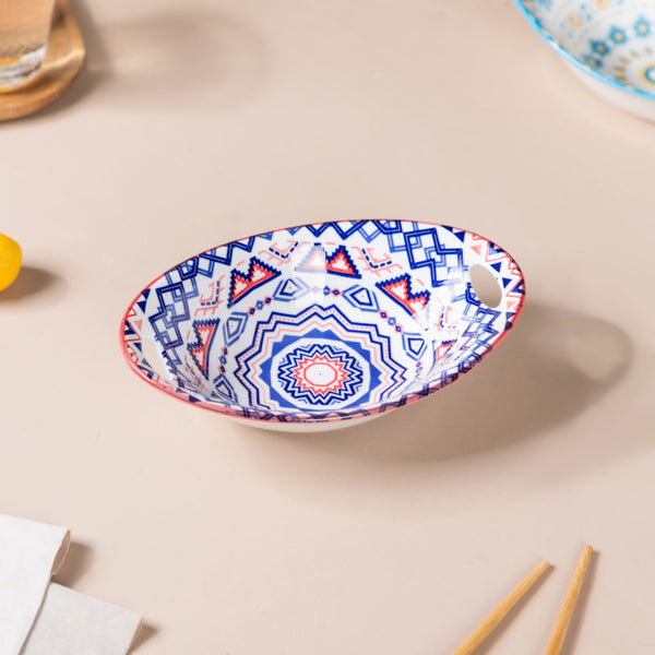 Mandala Ceramic Multicolor Baking Bowl With Handle - Bowl, ceramic bowl, serving bowls, noodle bowl, salad bowls, bowl for snacks, baking bowls, large serving bowl, bowl with handle | Bowls for dining table & home decor