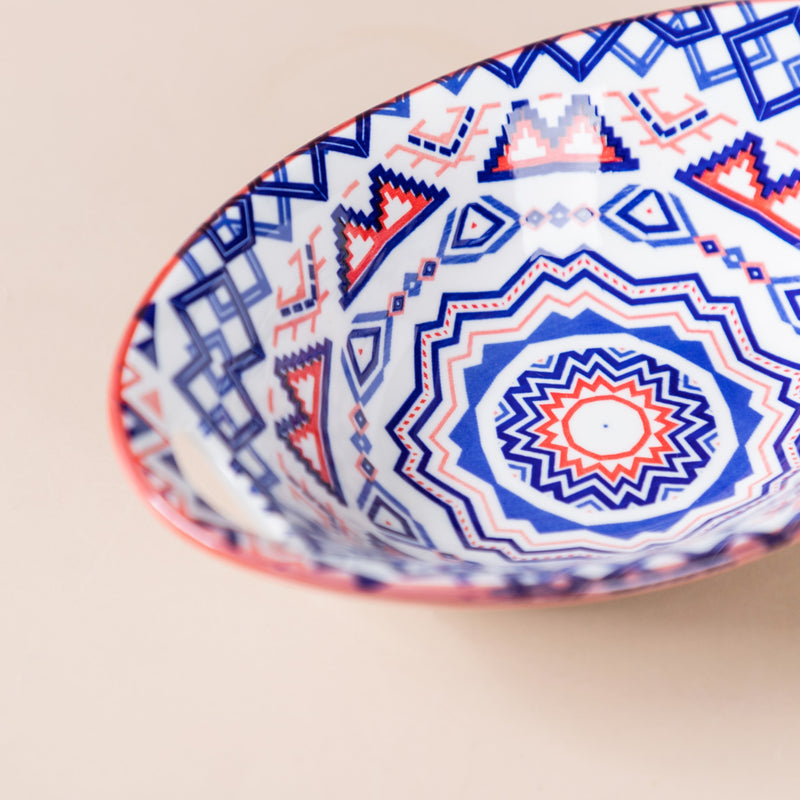 Mandala Ceramic Multicolor Baking Bowl With Handle - Bowl, ceramic bowl, serving bowls, noodle bowl, salad bowls, bowl for snacks, baking bowls, large serving bowl, bowl with handle | Bowls for dining table & home decor