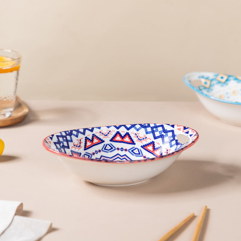 Mandala Ceramic Multicolor Baking Bowl With Handle - Bowl, ceramic bowl, serving bowls, noodle bowl, salad bowls, bowl for snacks, baking bowls, large serving bowl, bowl with handle | Bowls for dining table & home decor