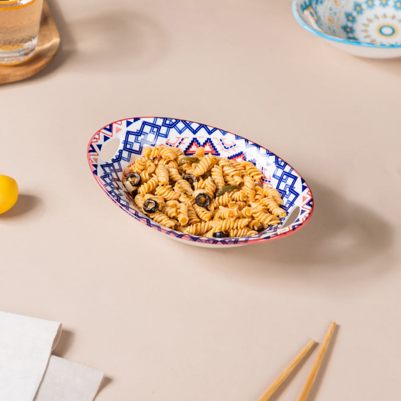 Mandala Ceramic Multicolor Baking Bowl With Handle - Bowl, ceramic bowl, serving bowls, noodle bowl, salad bowls, bowl for snacks, baking bowls, large serving bowl, bowl with handle | Bowls for dining table & home decor