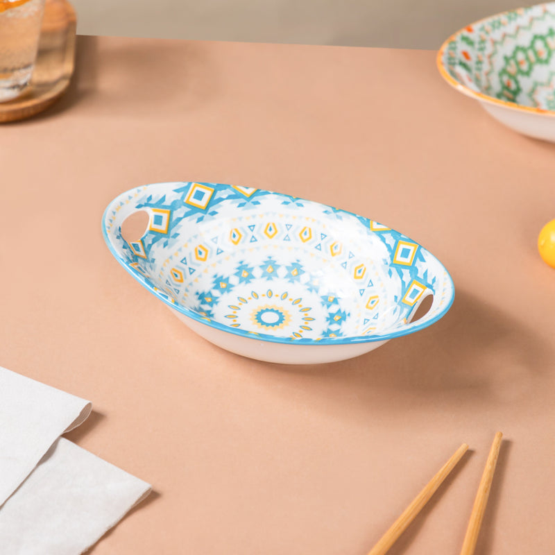 Mandala Ceramic Bakeware With Handle - Bowl, ceramic bowl, serving bowls, noodle bowl, salad bowls, bowl for snacks, baking bowls, large serving bowl, bowl with handle | Bowls for dining table & home decor