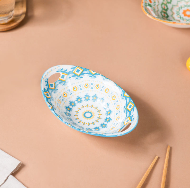 Mandala Ceramic Bakeware With Handle - Bowl, ceramic bowl, serving bowls, noodle bowl, salad bowls, bowl for snacks, baking bowls, large serving bowl, bowl with handle | Bowls for dining table & home decor