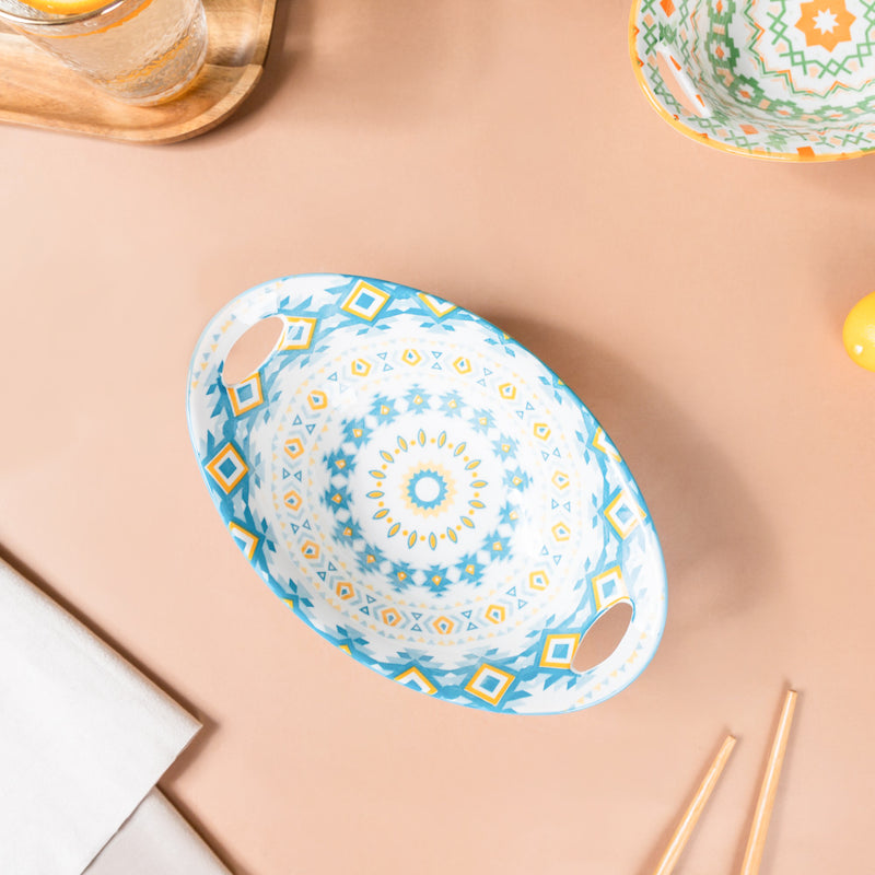 Mandala Ceramic Bakeware With Handle - Bowl, ceramic bowl, serving bowls, noodle bowl, salad bowls, bowl for snacks, baking bowls, large serving bowl, bowl with handle | Bowls for dining table & home decor