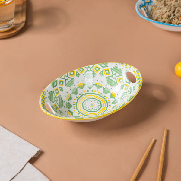 Mandala Diamond Baking Dish With Handle Green - Bowl, ceramic bowl, serving bowls, noodle bowl, salad bowls, bowl for snacks, baking bowls, large serving bowl, bowl with handle | Bowls for dining table & home decor