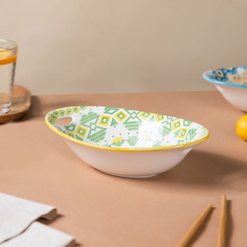 Mandala Diamond Baking Dish With Handle Green - Bowl, ceramic bowl, serving bowls, noodle bowl, salad bowls, bowl for snacks, baking bowls, large serving bowl, bowl with handle | Bowls for dining table & home decor