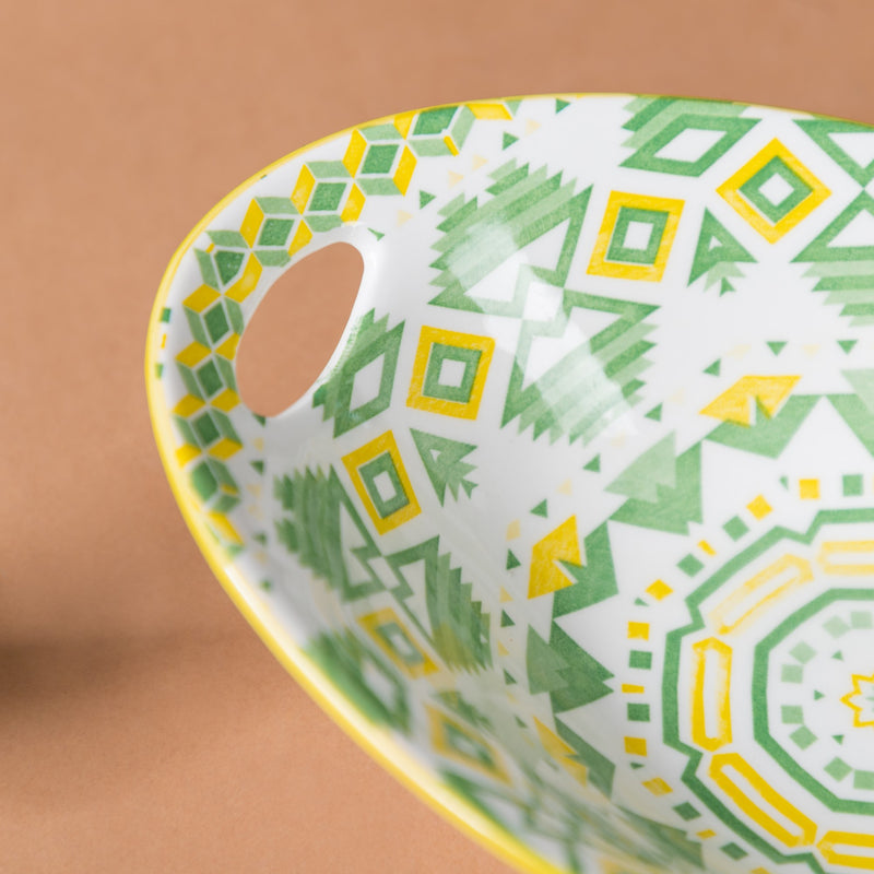 Mandala Diamond Baking Dish With Handle Green - Bowl, ceramic bowl, serving bowls, noodle bowl, salad bowls, bowl for snacks, baking bowls, large serving bowl, bowl with handle | Bowls for dining table & home decor