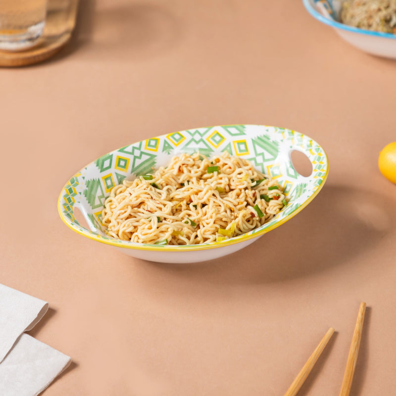 Mandala Diamond Baking Dish With Handle Green - Bowl, ceramic bowl, serving bowls, noodle bowl, salad bowls, bowl for snacks, baking bowls, large serving bowl, bowl with handle | Bowls for dining table & home decor