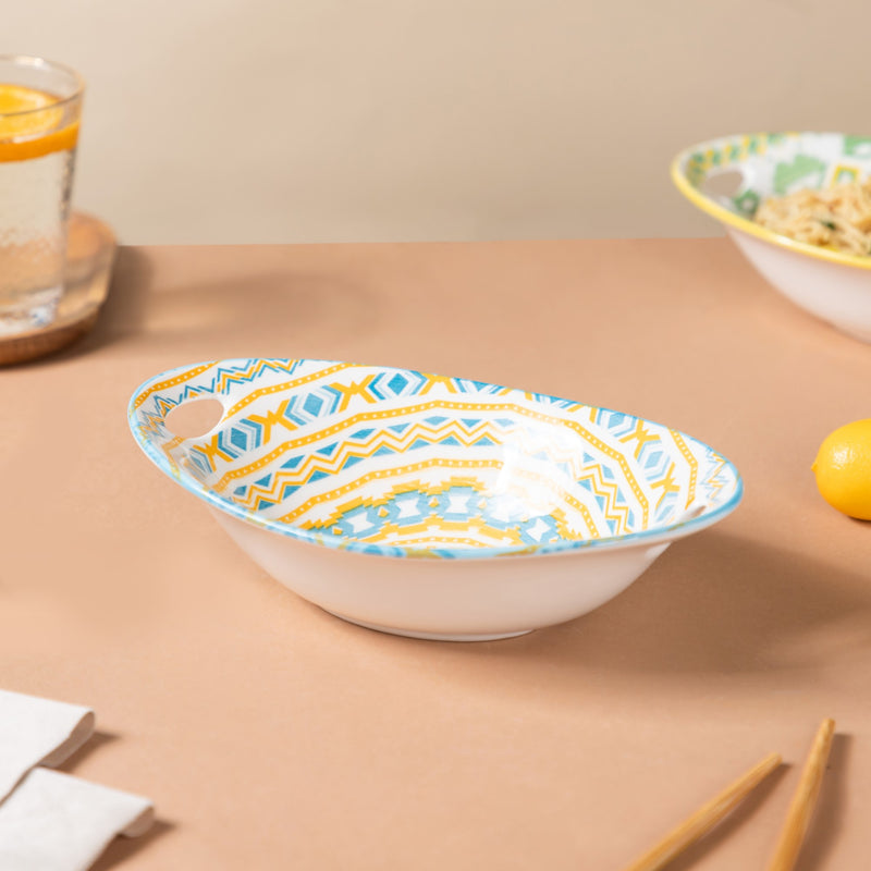 Mandala Ceramic Abstract Baking Bowl With Handle - Bowl, ceramic bowl, serving bowls, noodle bowl, salad bowls, bowl for snacks, baking bowls, large serving bowl, bowl with handle | Bowls for dining table & home decor
