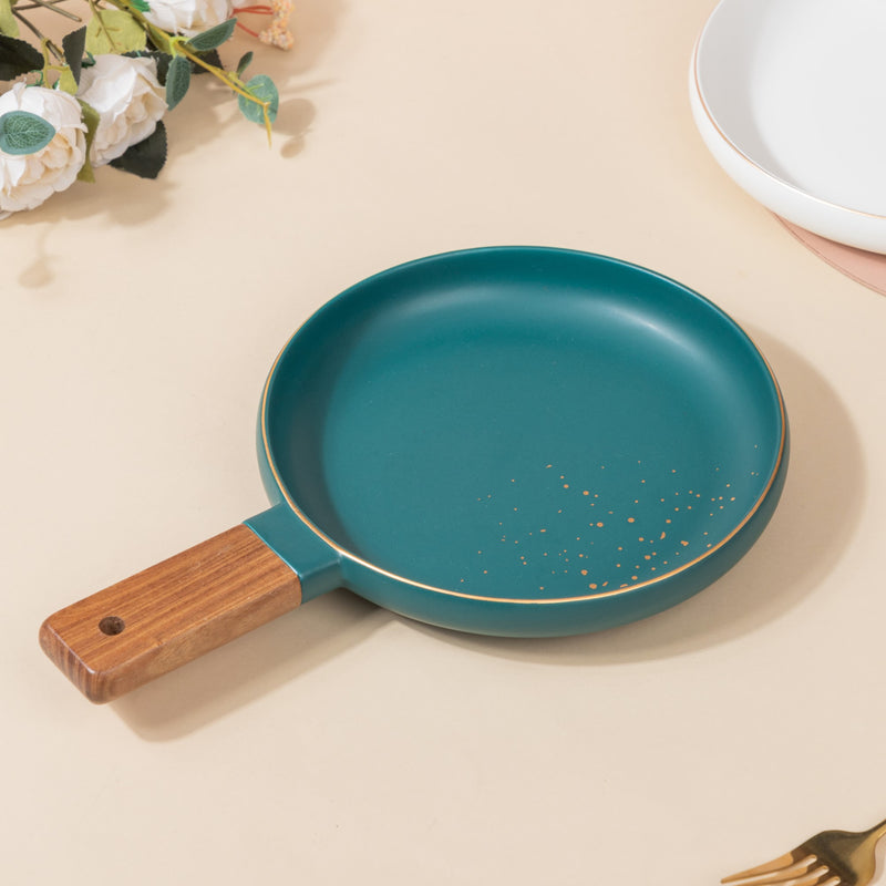 CARA Plate With Wooden Handle - Ceramic platter, serving platter, fruit platter | Plates for dining table & home decor