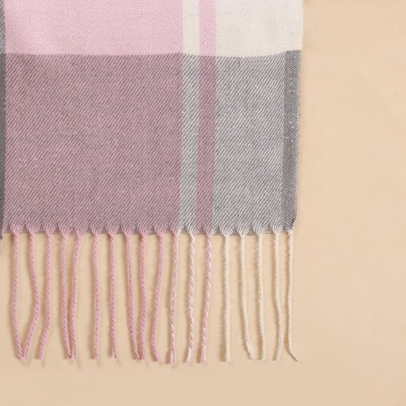 Plaid Pink And Grey Winter Blanket Scarf