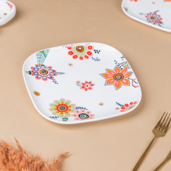Square Dinner Plate Floral - Serving plate, rice plate, ceramic dinner plates| Plates for dining table & home decor