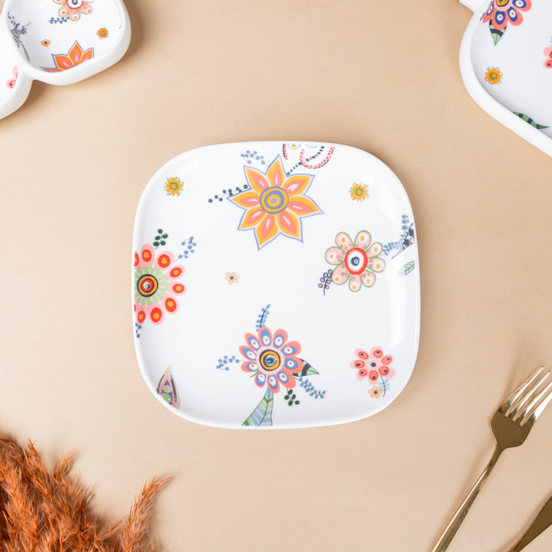 Square Snack Plate Floral - Serving plate, snack plate, dessert plate | Plates for dining & home decor