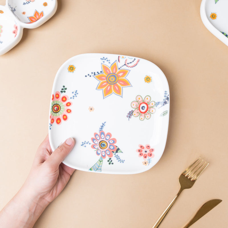 Square Snack Plate Floral - Serving plate, snack plate, dessert plate | Plates for dining & home decor