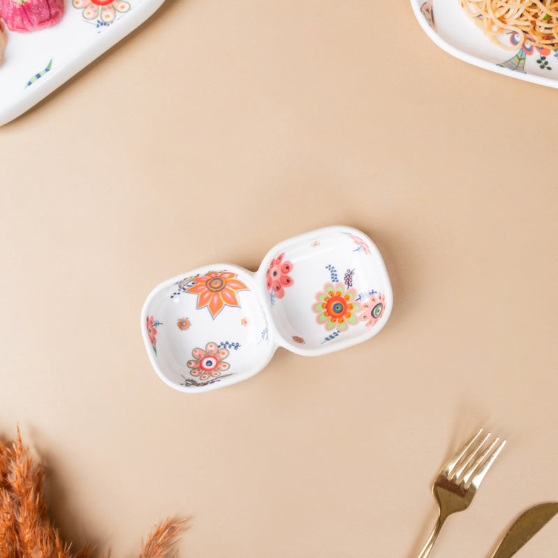 Two Section Floral Bowl - Bowl, ceramic bowl, dip bowls, chutney bowl, dip bowls ceramic | Bowls for dining table & home decor 