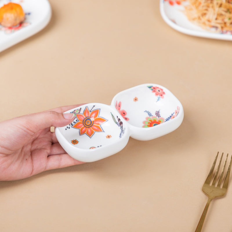 Two Section Floral Bowl - Bowl, ceramic bowl, dip bowls, chutney bowl, dip bowls ceramic | Bowls for dining table & home decor 