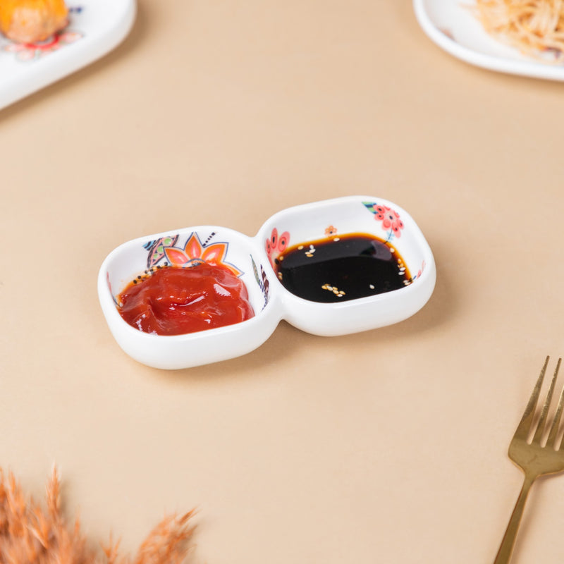 Two Section Floral Bowl - Bowl, ceramic bowl, dip bowls, chutney bowl, dip bowls ceramic | Bowls for dining table & home decor 