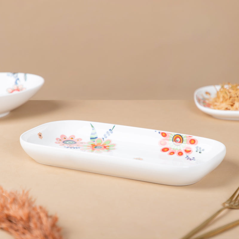 Rectangle Floral Plate - Ceramic platter, serving platter, fruit platter | Plates for dining table & home decor