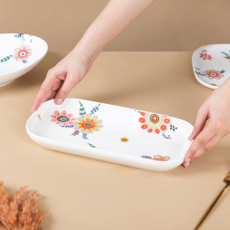 Rectangle Floral Plate - Ceramic platter, serving platter, fruit platter | Plates for dining table & home decor