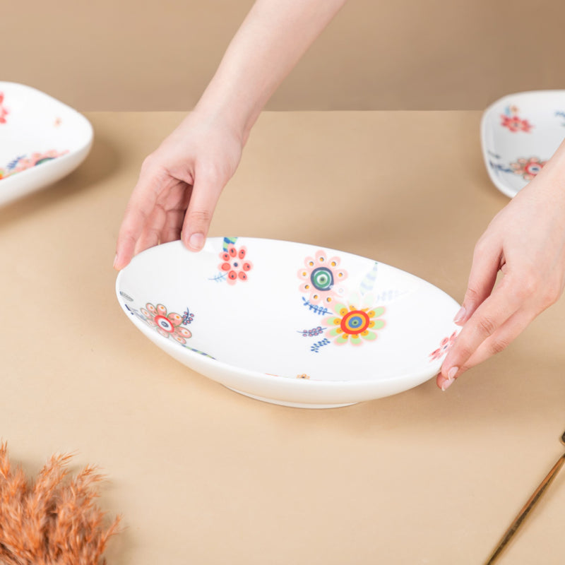 Oval Floral Bowl - Bowl, ceramic bowl, serving bowls, noodle bowl, salad bowls, bowl for snacks, large serving bowl | Bowls for dining table & home decor