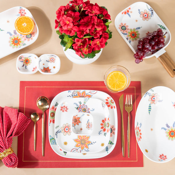 Square Floral Bowl 50 ml - Bowl, ceramic bowl, dip bowls, chutney bowl, dip bowls ceramic | Bowls for dining table & home decor 