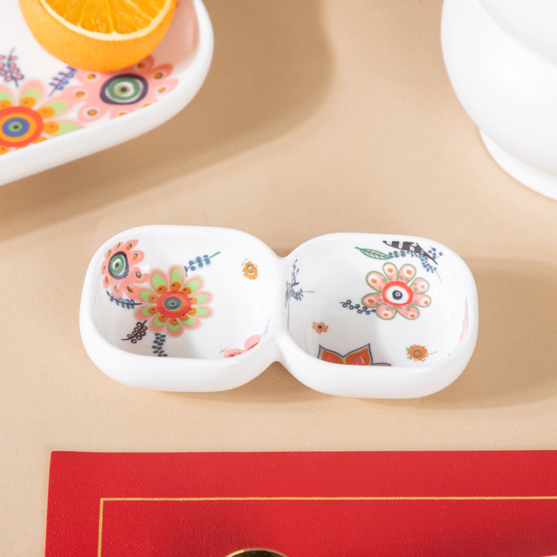 Two Section Floral Bowl - Bowl, ceramic bowl, dip bowls, chutney bowl, dip bowls ceramic | Bowls for dining table & home decor 