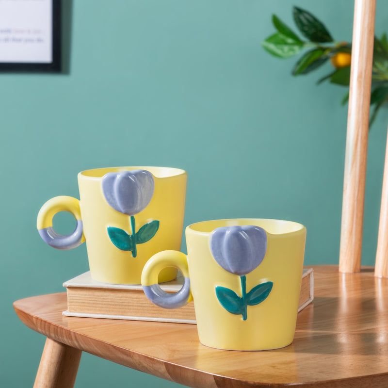 Tulip Coffee Mug Yellow Set of 2 330ml- Mug for coffee, tea mug, cappuccino mug | Cups and Mugs for Coffee Table & Home Decor