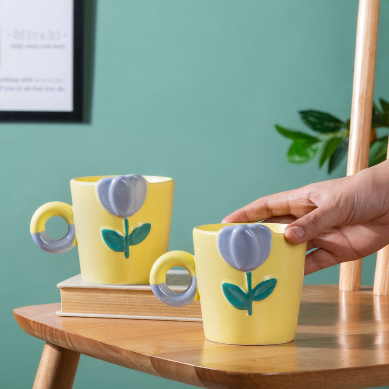 Tulip Coffee Mug Yellow Set of 2 330ml- Mug for coffee, tea mug, cappuccino mug | Cups and Mugs for Coffee Table & Home Decor