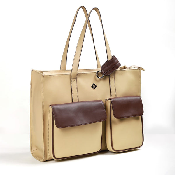 Urban Vegan Leather Tote & Sling Bags Set Of 4 Beige