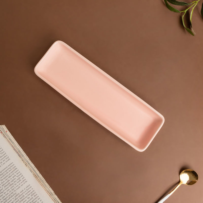 Sleek Pink Long Plate 9 Inch - Ceramic platter, serving platter, fruit platter | Plates for dining table & home decor