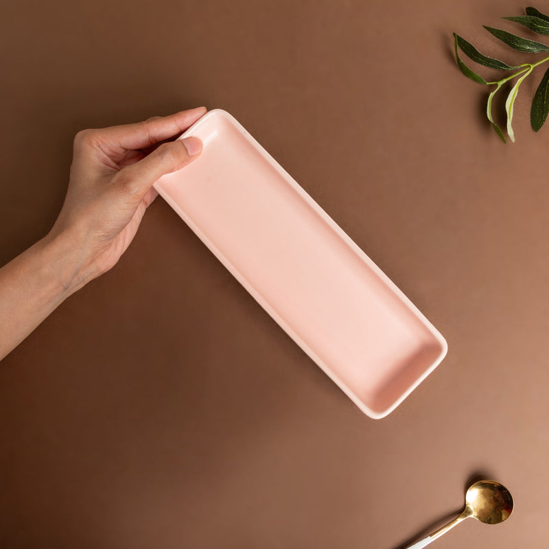 Sleek Pink Long Plate 9 Inch - Ceramic platter, serving platter, fruit platter | Plates for dining table & home decor