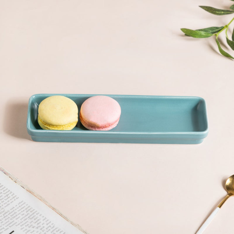 Sleek Blue Long Plate 9 Inch - Ceramic platter, serving platter, fruit platter | Plates for dining table & home decor