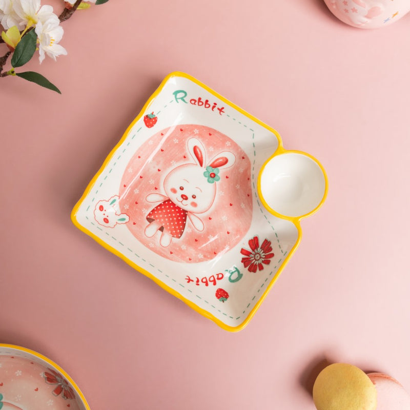 Rabbit Section Plate - Serving plate, snack plate, momo plate, plate with compartment | Plates for dining table & home decor