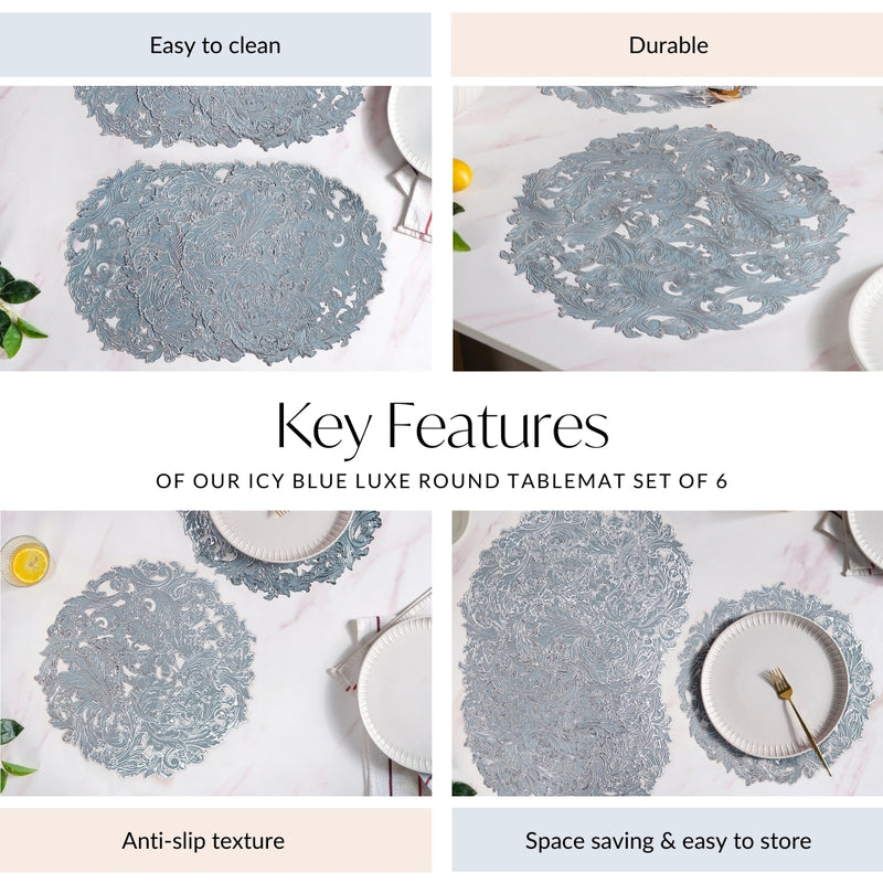 Icy Blue Luxe Round Tablemat Set Of 6