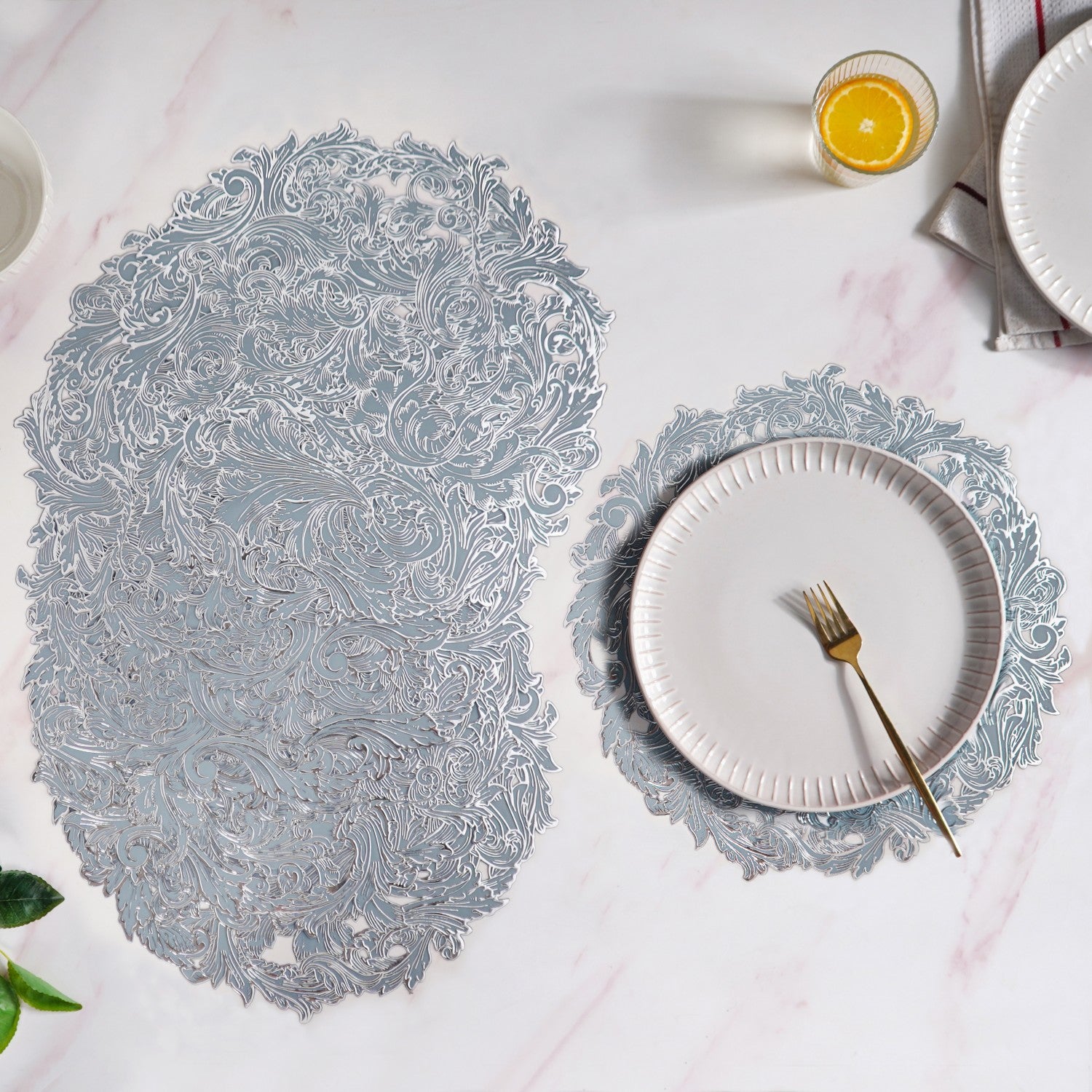 Icy Blue Luxe Round Tablemat Set Of 6