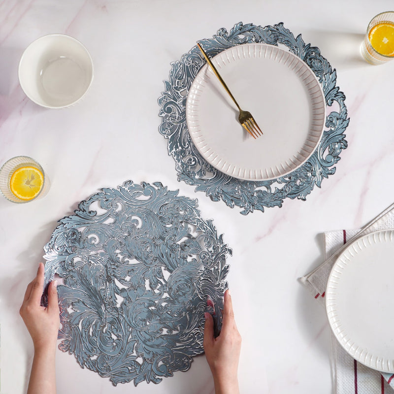 Icy Blue Luxe Round Tablemat Set Of 6