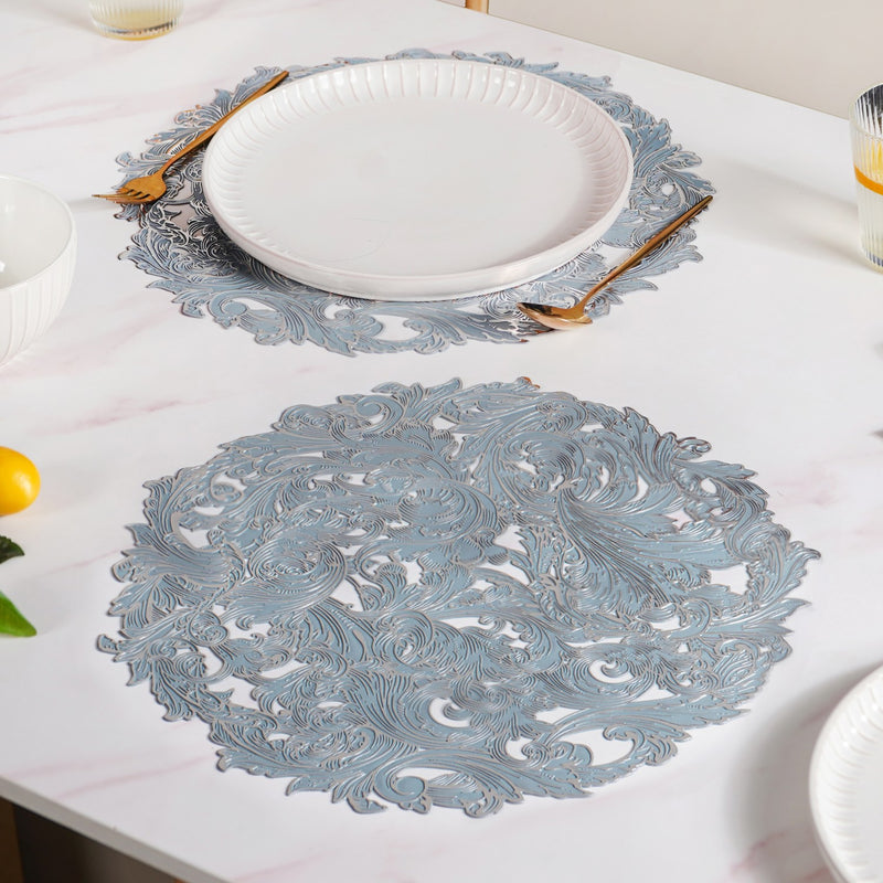 Icy Blue Luxe Round Tablemat Set Of 6