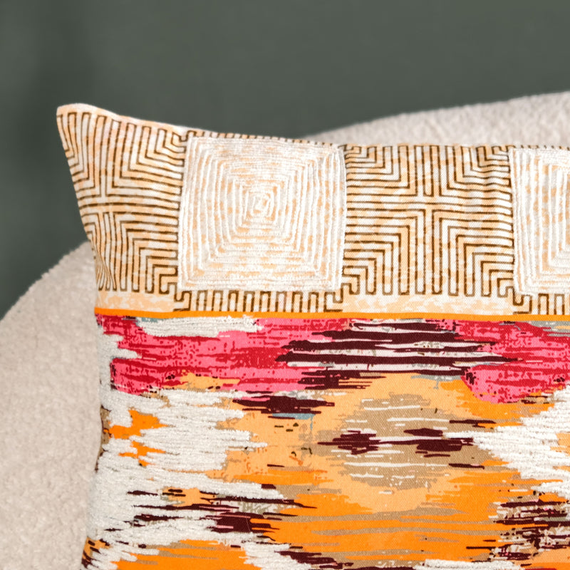 Ikkat Multicolour Cotton Cushion Cover 50x36cm