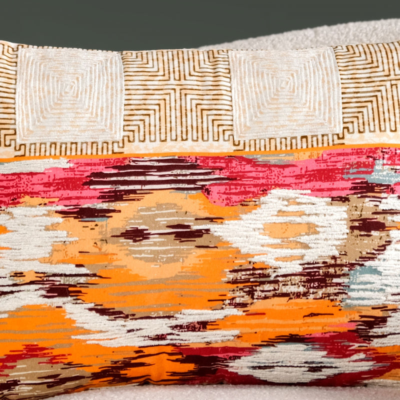 Ikkat Multicolour Cotton Cushion Cover 50x36cm